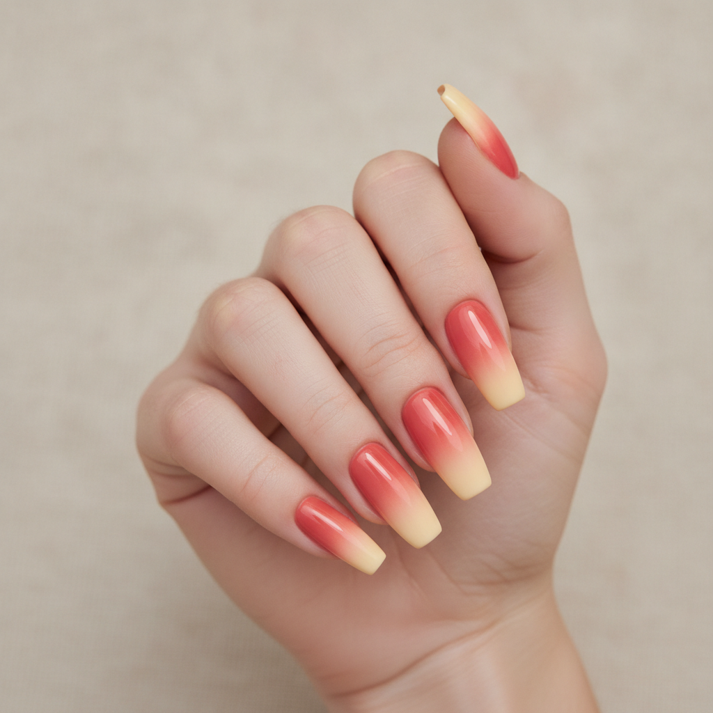 Coral-to-yellow sunset ombré
