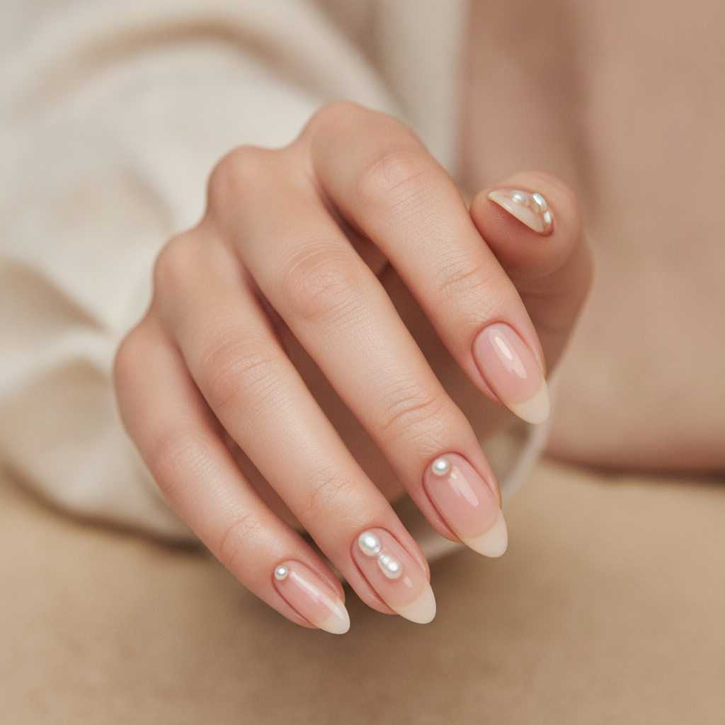 Sheer nude with pearl accents
